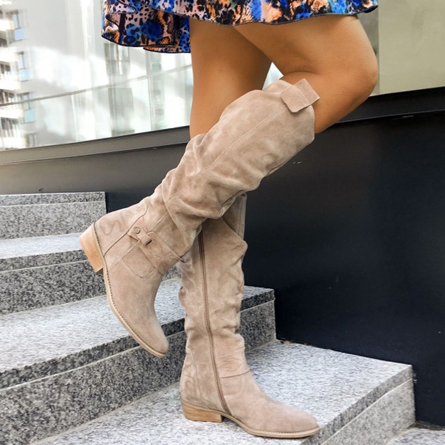 Low Heel Side Zipper High Top Women Boots