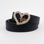 Black Ladies Belt Love Inset Rhinestone Golden Kiss Belt Fashion Hundred Matching Jeans Skirt Coat Coat