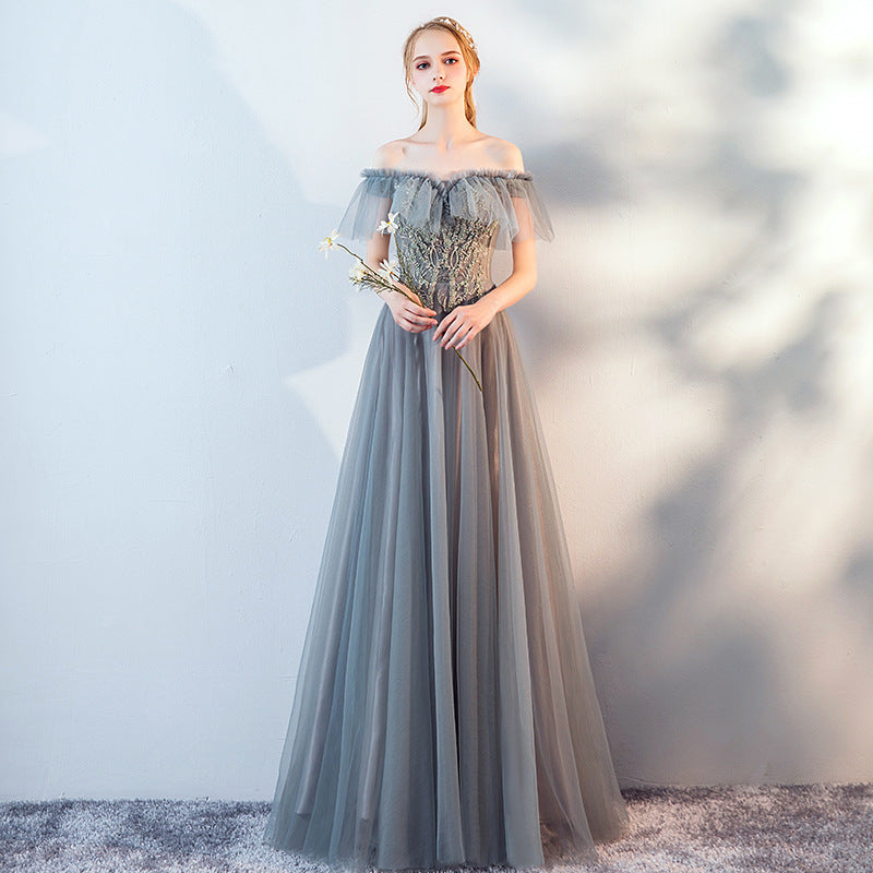 The Host's Annual Meeting Banquet Dress Skirt Fairy Air Shoulder Long Dress Female