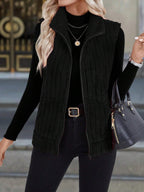 Autumn And Winter Women's Casual Zipper Stand Up Collar Vest Jacket