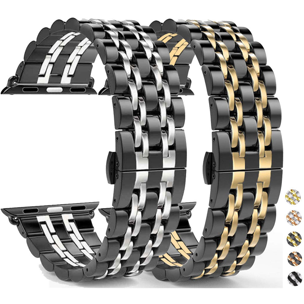 Seven Beads Stainless Steel Strap With Butterfly Buckle