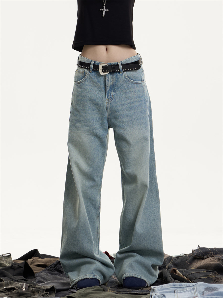 American Retro Washed Worn Jeans Women's Loose Straight