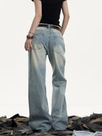 Retro Washed Distressed Jeans With Whiskers Female Hot Girl Loose