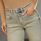 American Stretch High Street Straight Nostalgic Retro Blue Women's Denim Trousers