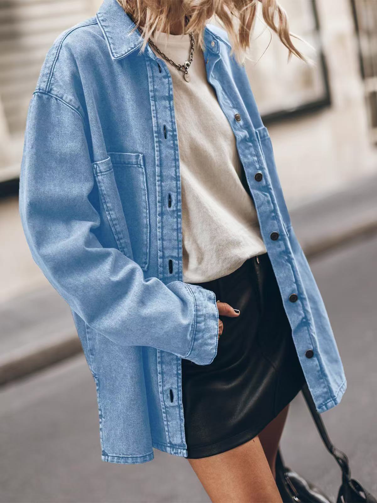 Personalized Large Pocket Loose Denim Shirt