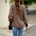 Printed V-neck Shirt Women's Long-sleeved Top