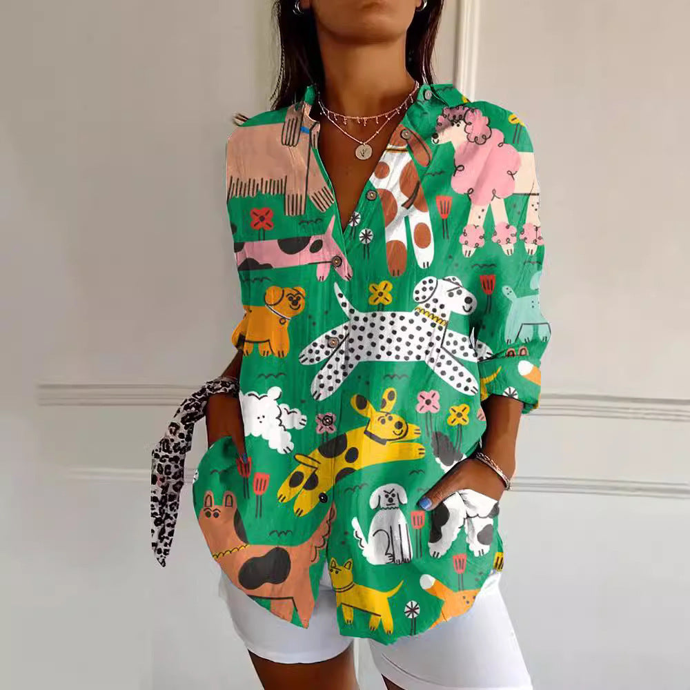Drop-shoulder Sleeve Women's Long-sleeved Blouse 3D Digital Printing