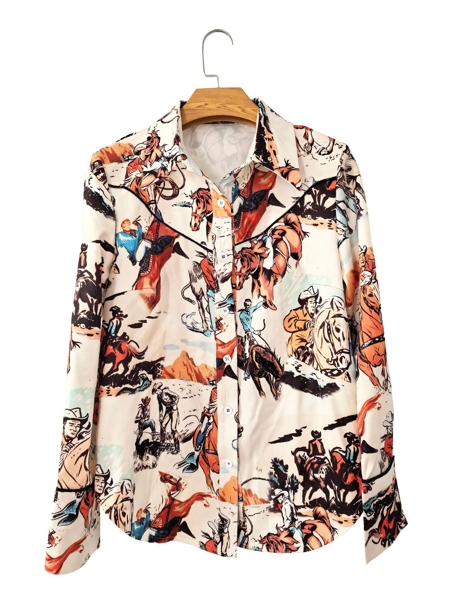 Denim Ethnic Street Printing Slim Fit Women's Shirt