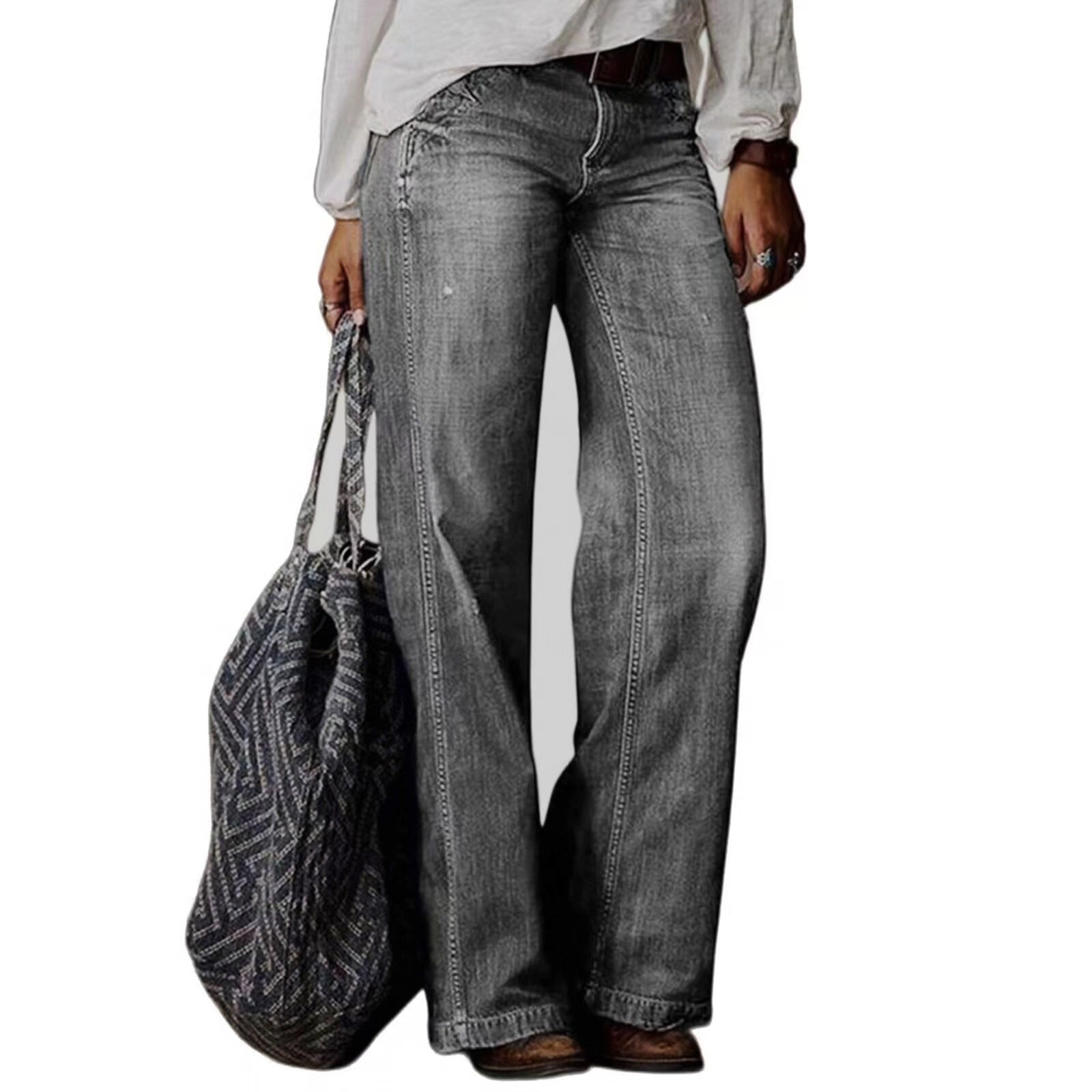European And American Leisure Straight Wide-leg Pants Women's Clothes Hot-selling Jeans