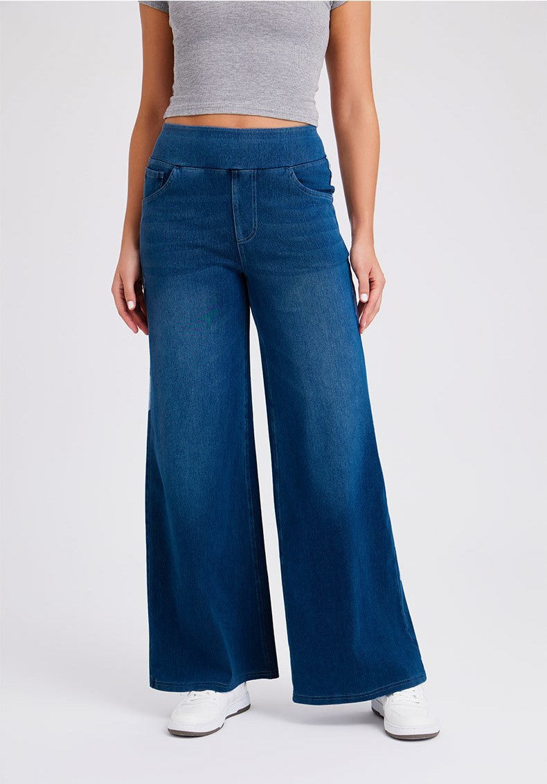 New Plus Size Women's High Waist Flared Jeans With Multiple Pockets, Straight Loose Fit, Distressed Casual Denim Pants
