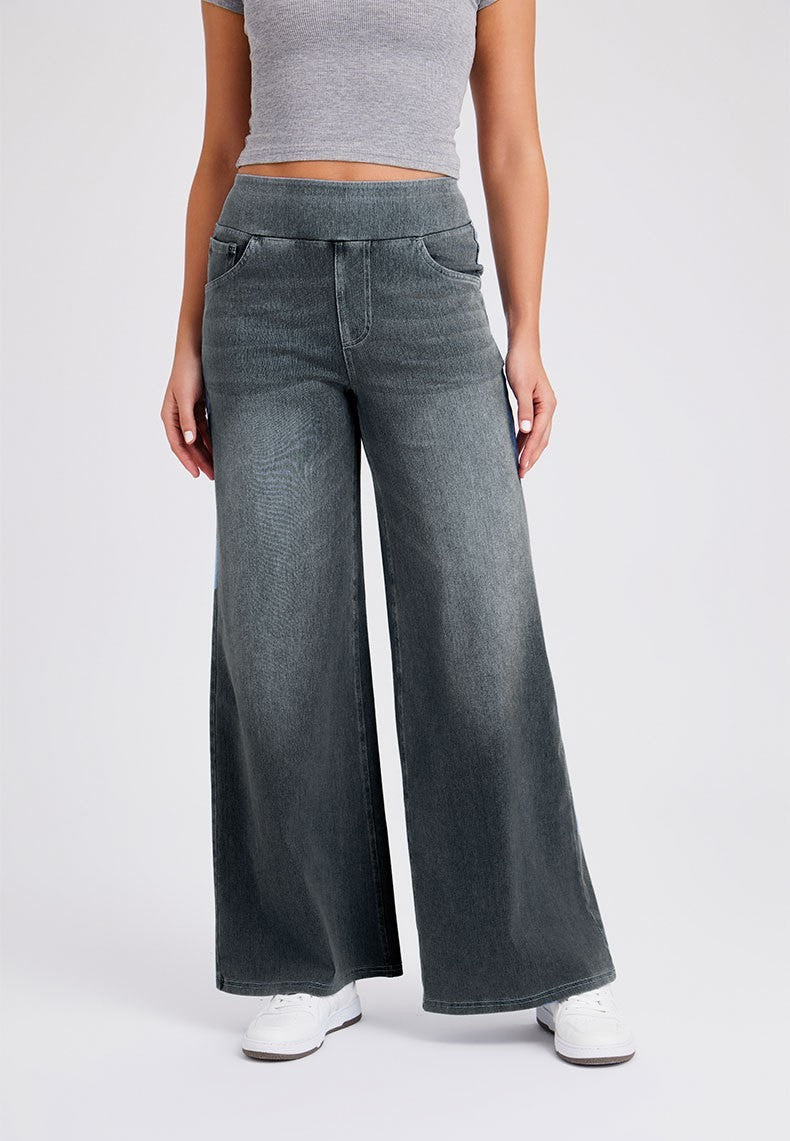 New Plus Size Women's High Waist Flared Jeans With Multiple Pockets, Straight Loose Fit, Distressed Casual Denim Pants