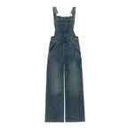 Blue Shoulder Strap Jeans Loose Straight Slimming Shirt