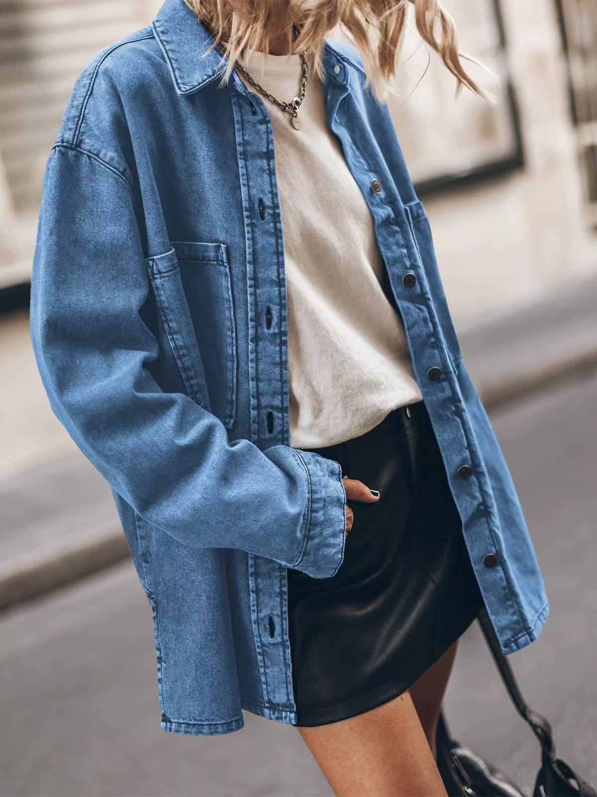 Personalized Large Pocket Loose Denim Shirt