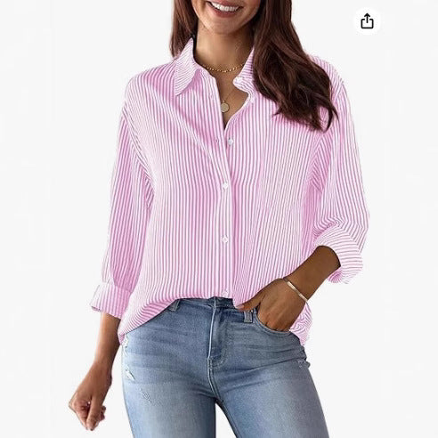 European And American Trendy Shirt Striped Pattern Printed 3D Shirt