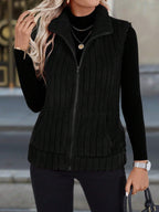 Autumn And Winter Women's Casual Zipper Stand Up Collar Vest Jacket