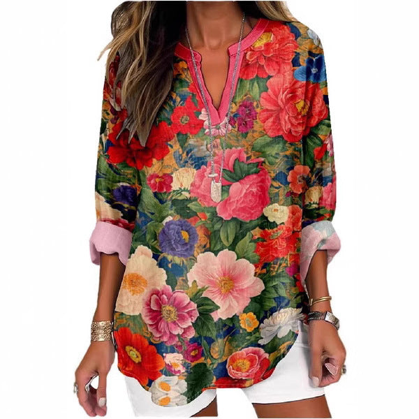 3D Digital Printing Women's Fashion Round Neck Loose Shirt Top