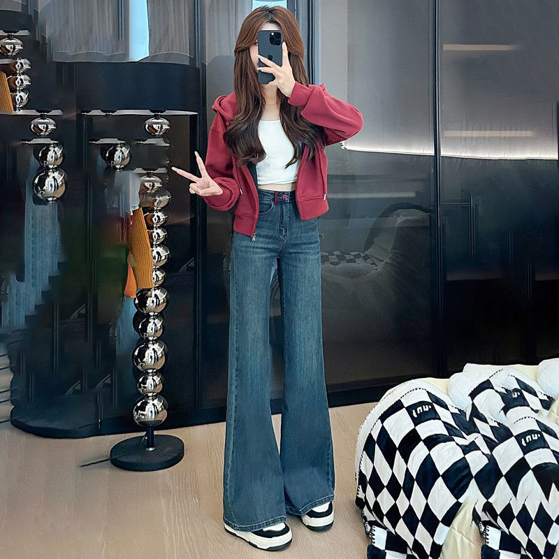 High Waist Slimming And Age-reducing Flared Jeans For Women With A Design Sense Of Loose Elasticity And Fashionable Wide-leg Pants