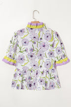 Fashion Floral Ruffled Half Sleeve T-shirt For Women