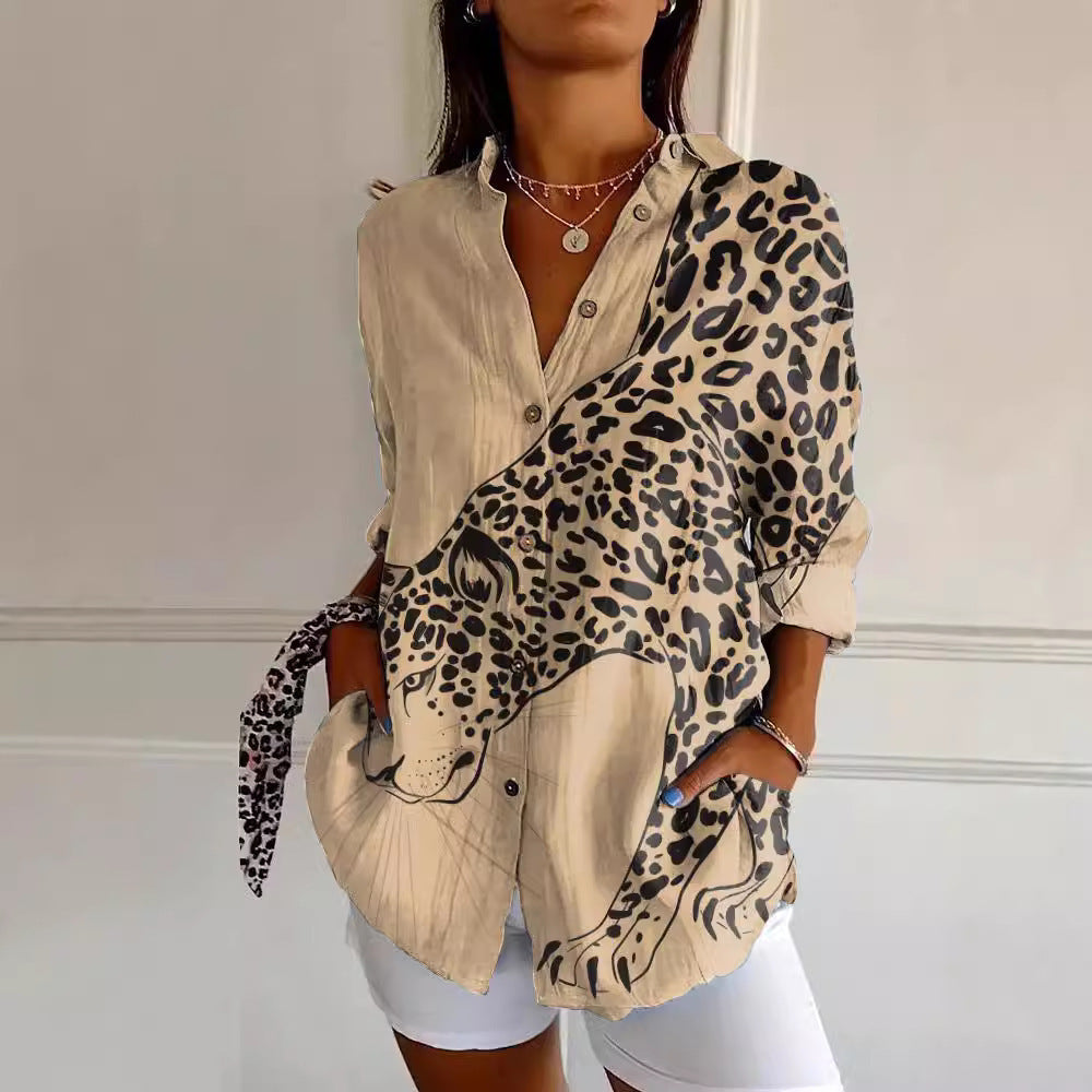 Drop-shoulder Sleeve Women's Long-sleeved Blouse 3D Digital Printing