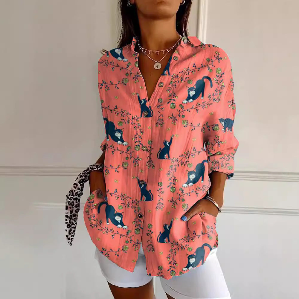 Drop-shoulder Sleeve Women's Long-sleeved Blouse 3D Digital Printing