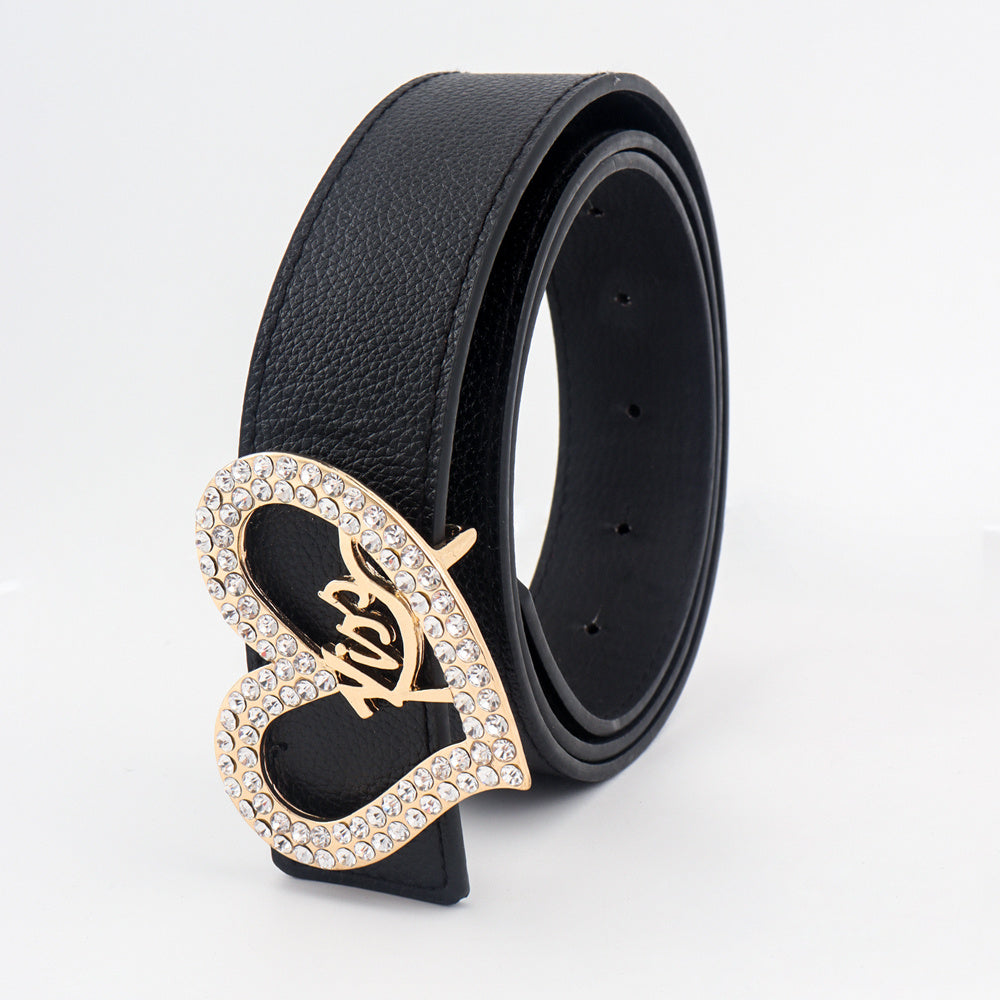 Black Ladies Belt Love Inset Rhinestone Golden Kiss Belt Fashion Hundred Matching Jeans Skirt Coat Coat