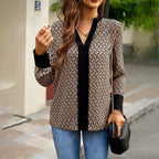 Printed V-neck Shirt Women's Long-sleeved Top