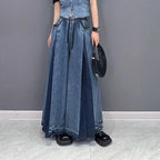 Women's American Street Pleated Wash Contrast Color Jeans