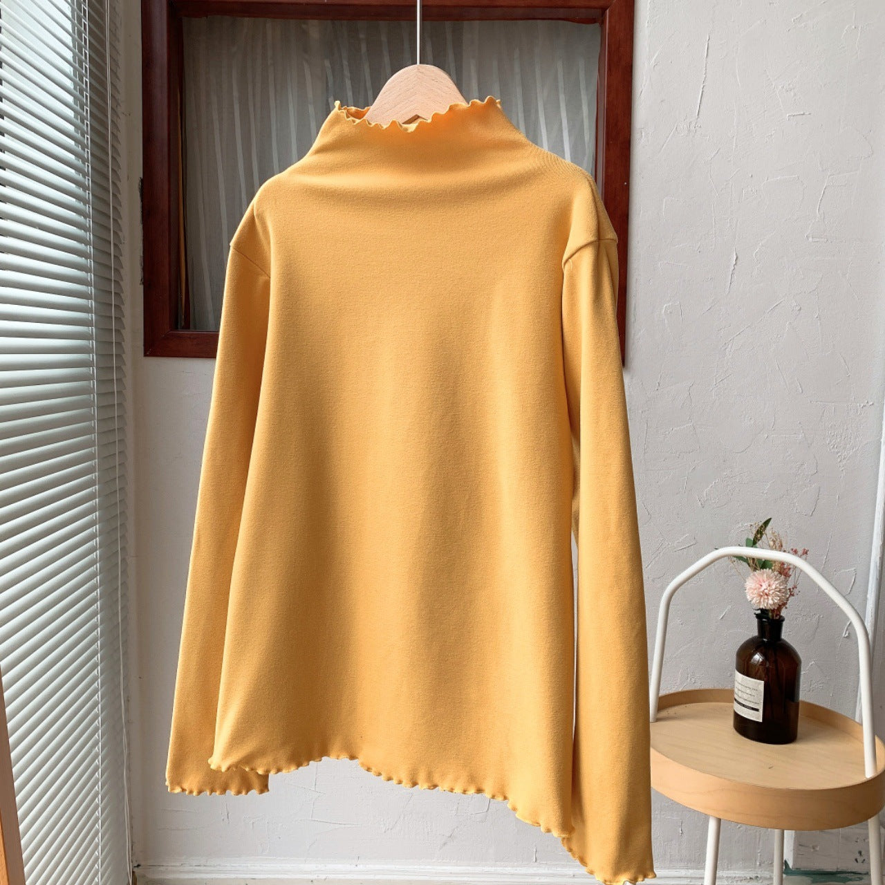 Half-high Collar Long Sleeves Solid Color Inner Wear Slim Fit Warm Dralon Top