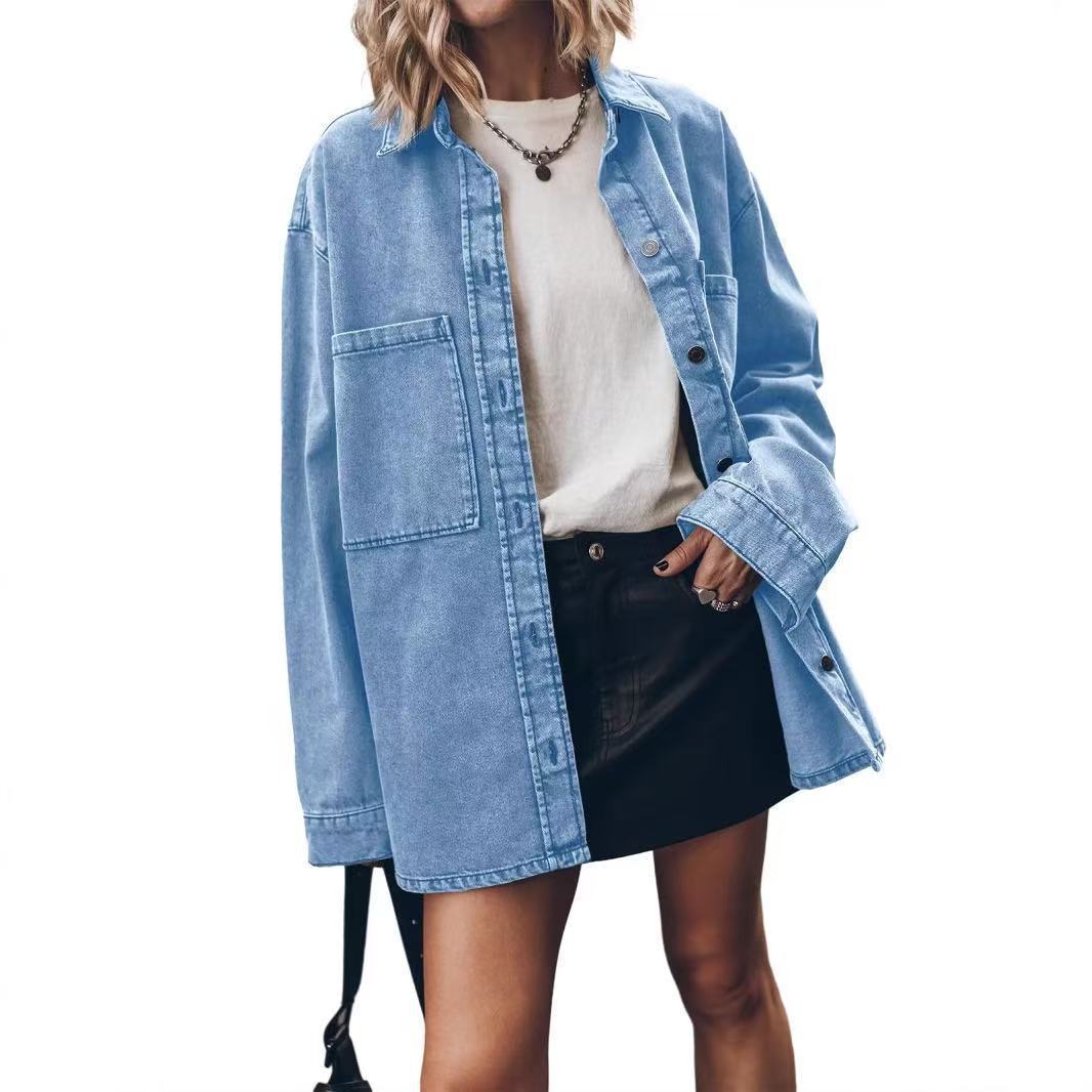 Personalized Large Pocket Loose Denim Shirt